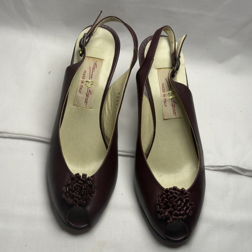 Vintage 70s Etienne Aigner Burgundy Leather Slingback Womens Pumps Heels 6.5M